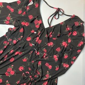 Torrid Black Floral Knee Length Peasant Dress